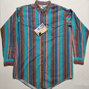 Vintage Plainsman Western Shirt Long Sleeve Striped Multicolor 2XL Button Down